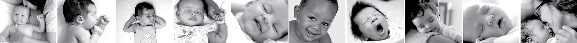Third strip of black-and-white photos of babies and parents