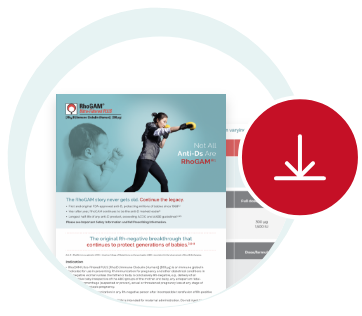 Download icon over RhoGAM product overview and comparison sheet