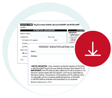 Download icon over RhoGAM patient identification card