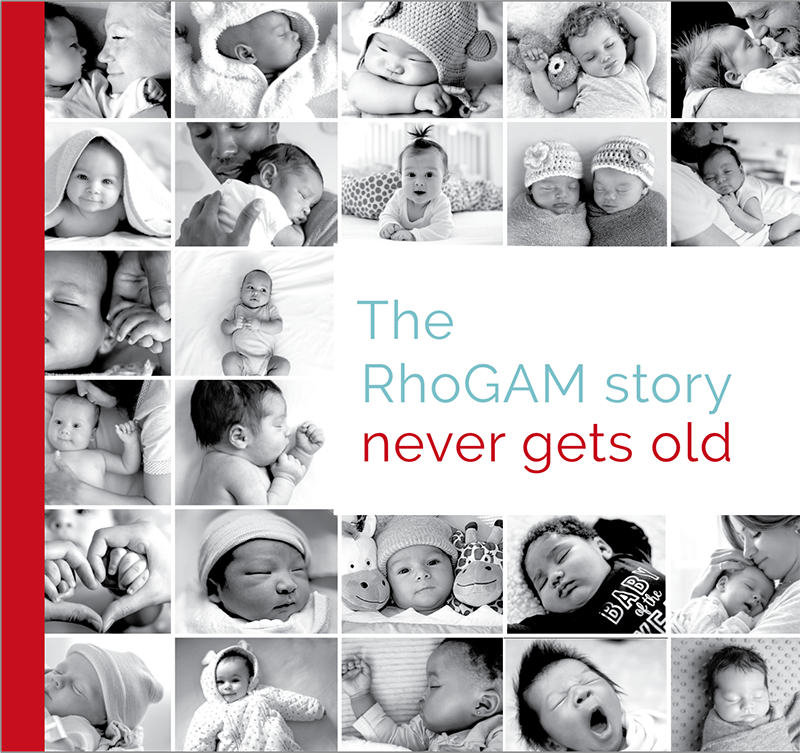 RhoGAM flipbook cover featuring prefilled syringe safety callouts