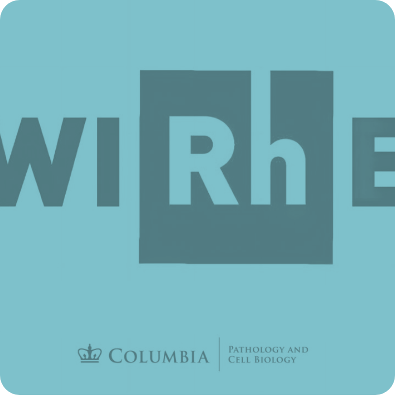 Teal Columbia WiRhE logo for Rh education and research