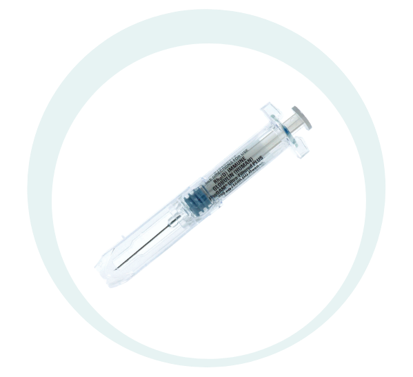 RhoGAM prefilled syringe on light circular background
