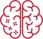Red line icon of a brain representing neurologic effects
