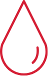 Red line icon of a blood drop representing bleeding or blood loss