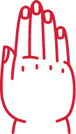Red hand icon representing clinical action or intervention