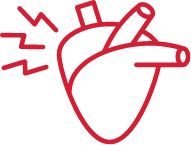 Red line icon of a heart representing cardiac complications