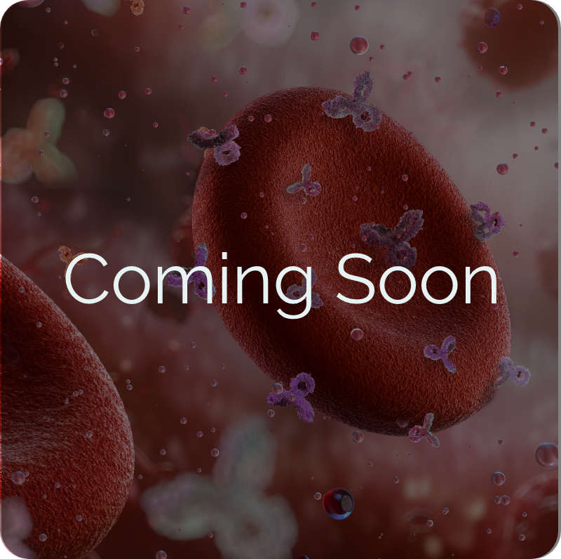 Coming Soon overlay on red blood cells with attached antibodies