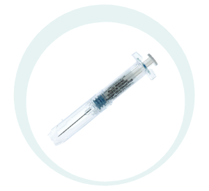 RhoGAM prefilled syringe on light circular background